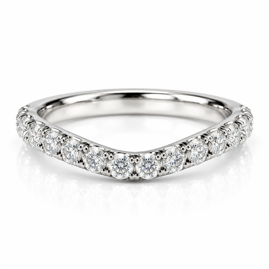 14k White Curved Prong Set 0.50ctw Round Lab Grown Diamond Wedding Band