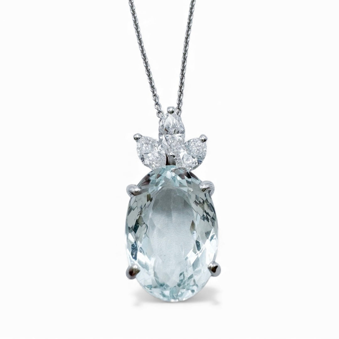 14k White Gold Aquamarine Estate Pendant