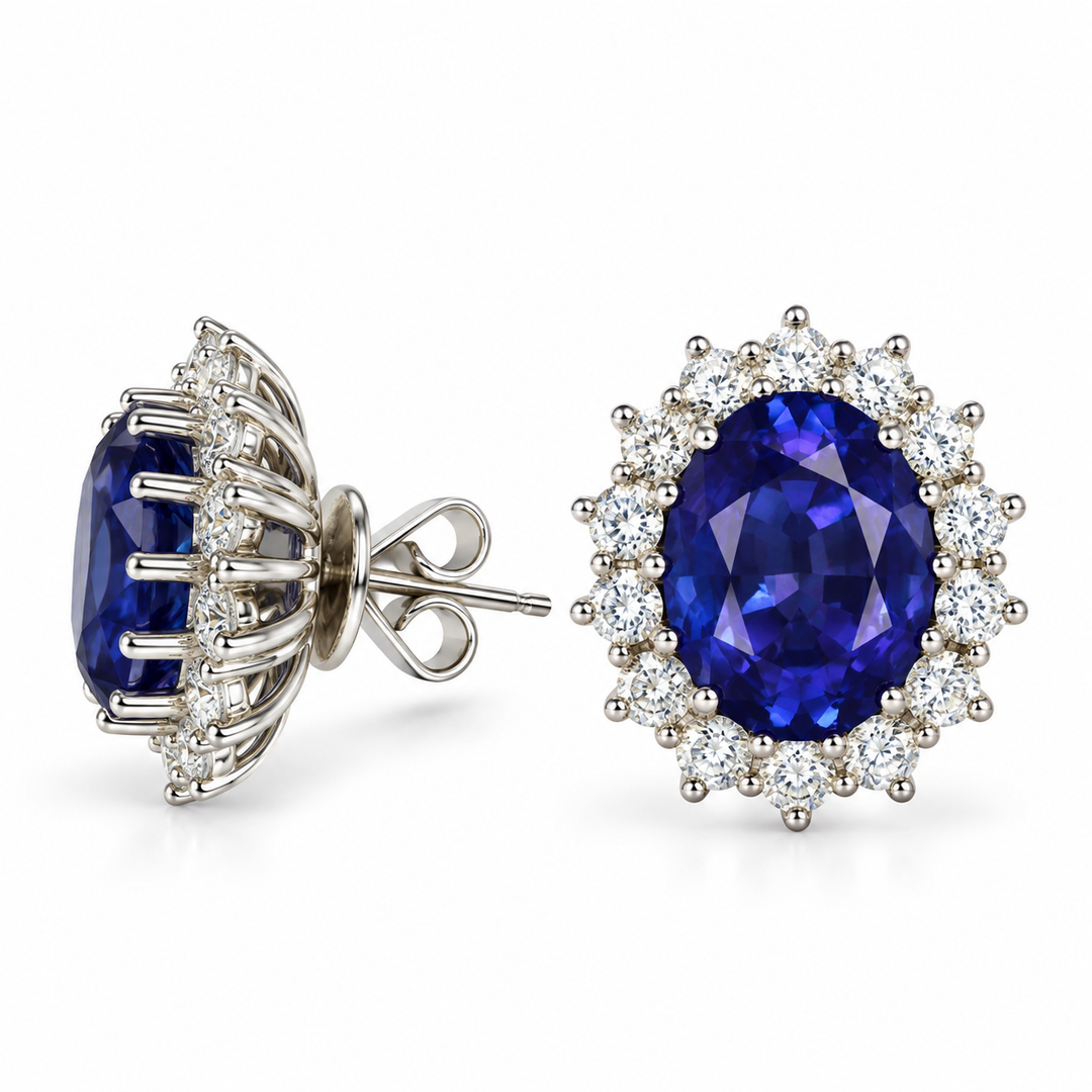 18k White Stud Tanzanites Estate Earrings