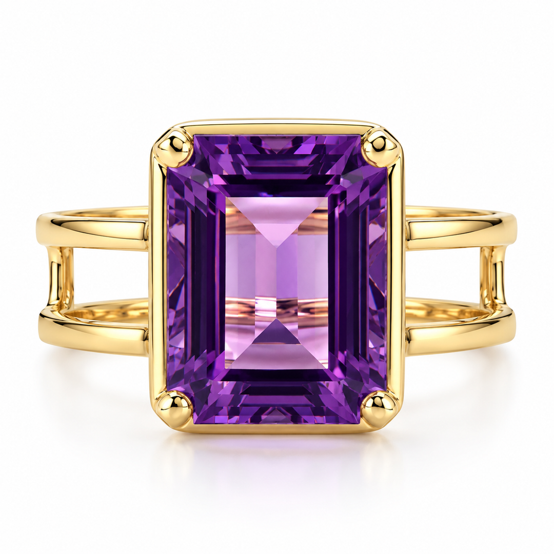 14k Yellow Amethyst Gemstone Ring
