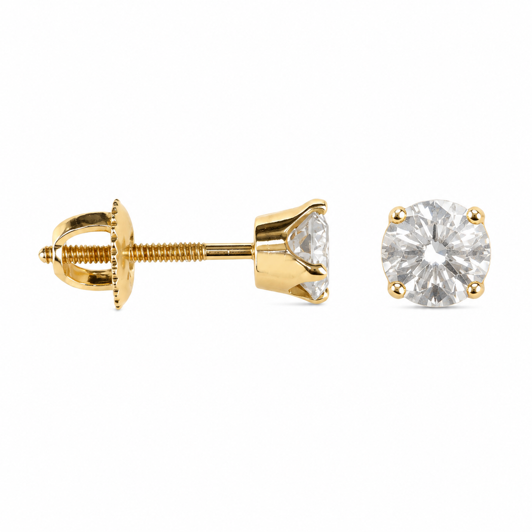 14k Yellow Gold Stud Diamond Earrings 0.44 cttw