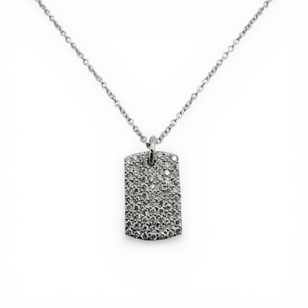 14k White Gold Dog Tag Diamond Pendant