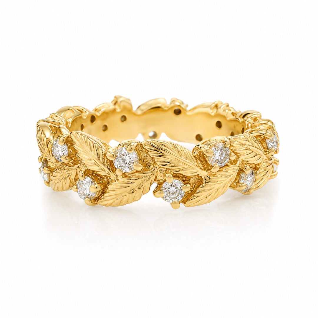 14k Yellow Leaf Diamond Estate Ring