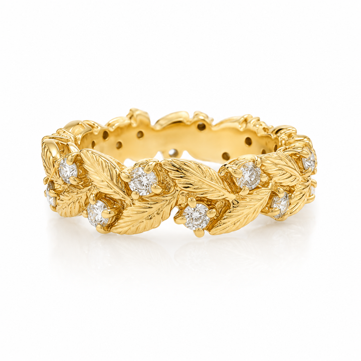 14k Yellow Leaf Diamond Estate Ring