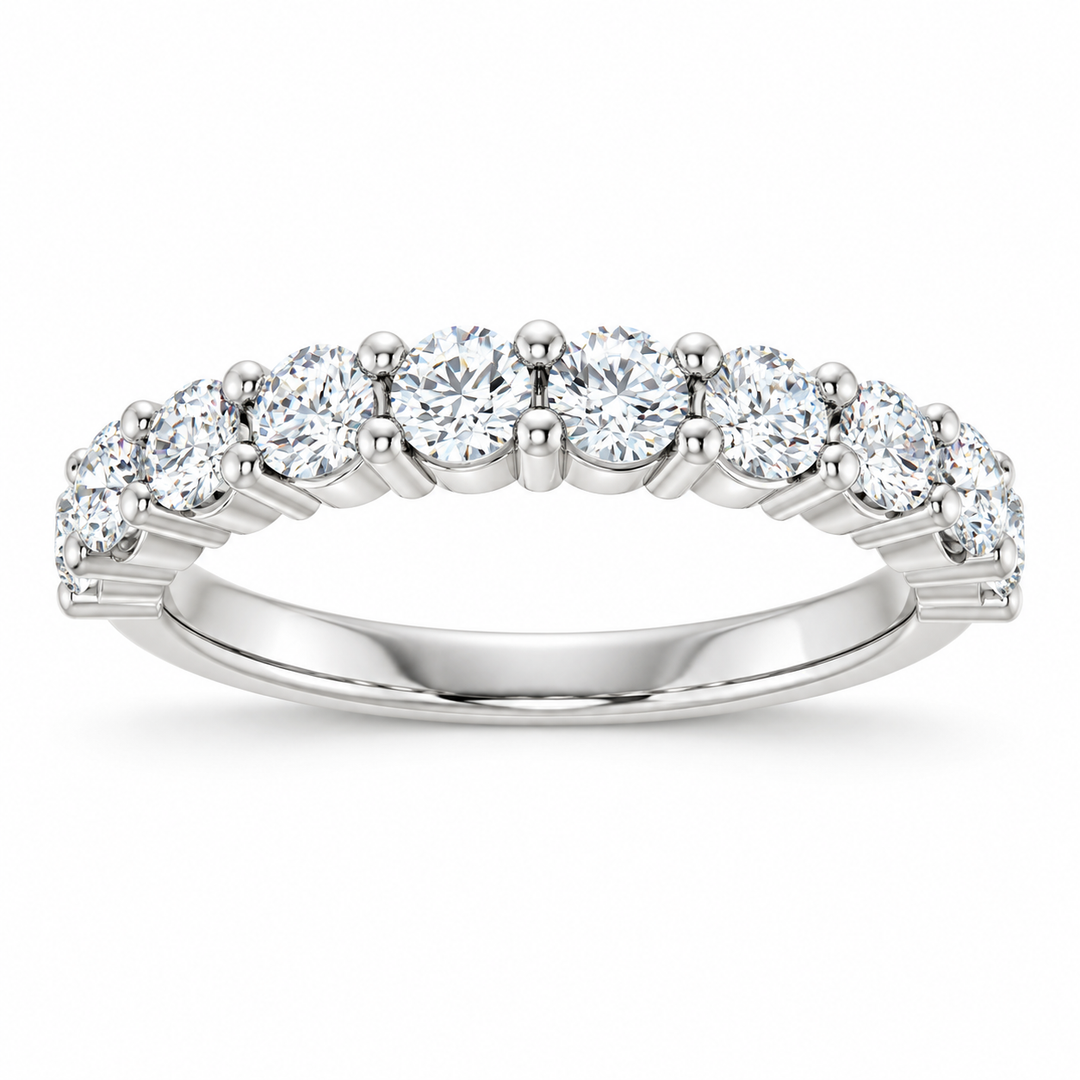 14k White Gold Shared Prong Round Lab Grown Diamond Wedding Band
