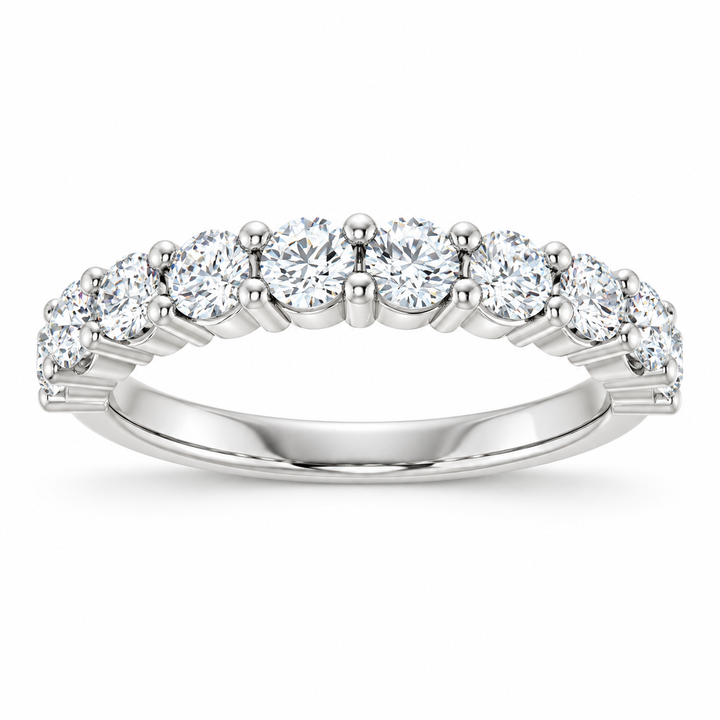 14k White Gold Shared Prong Round Lab Grown Diamond Wedding Band