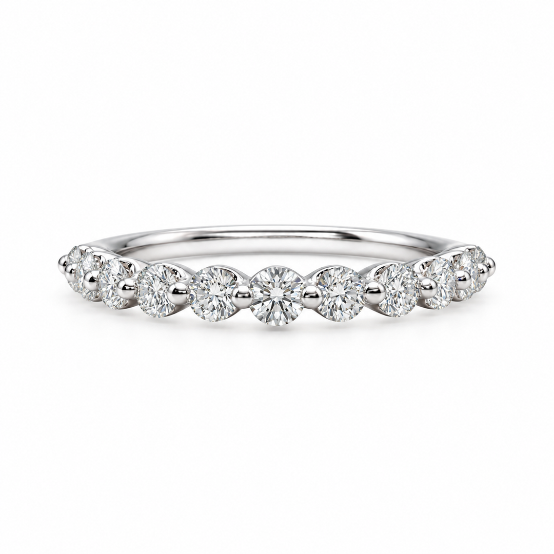 14k White Gold Prong Set 0.75ctw Round Diamond Wedding Band