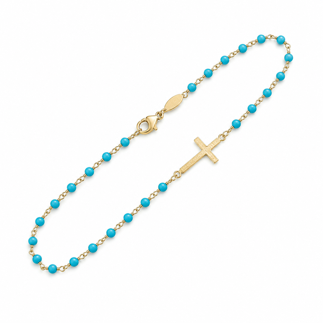14k Yellow Cross Turquoise Bracelet