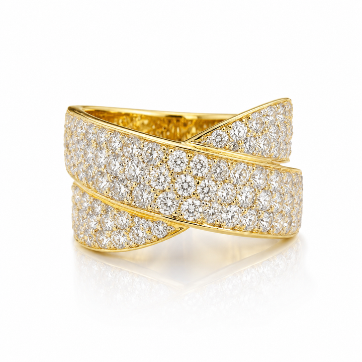 14k Yellow Criss Cross Diamond Estate Ring