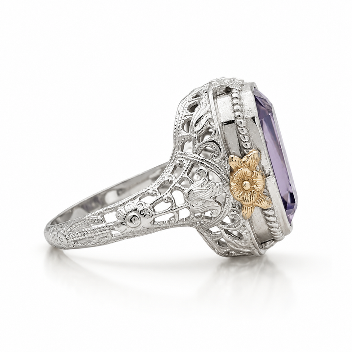 14k White Antique Amethyst Estate Ring