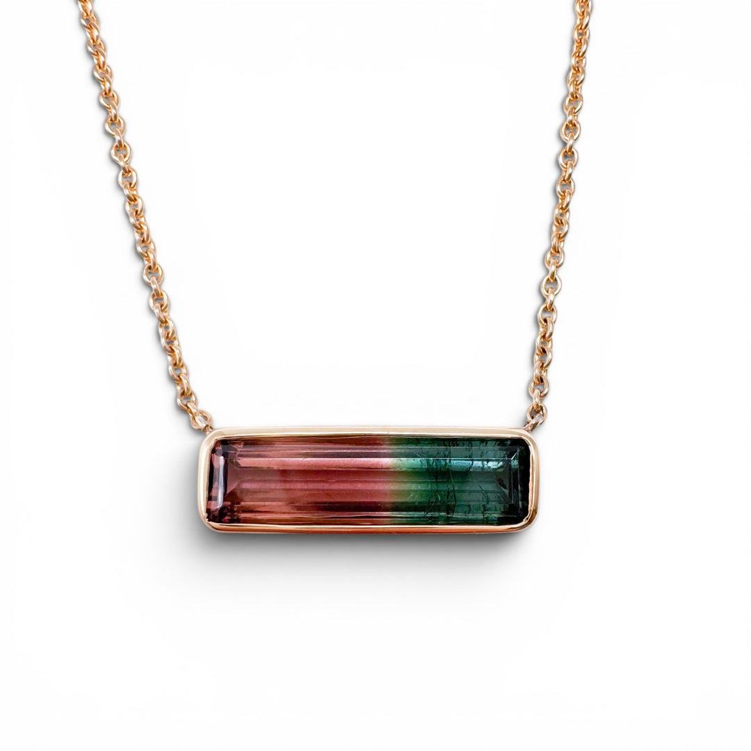 14k Yellow Gold Watermelon Tourmaline Necklace