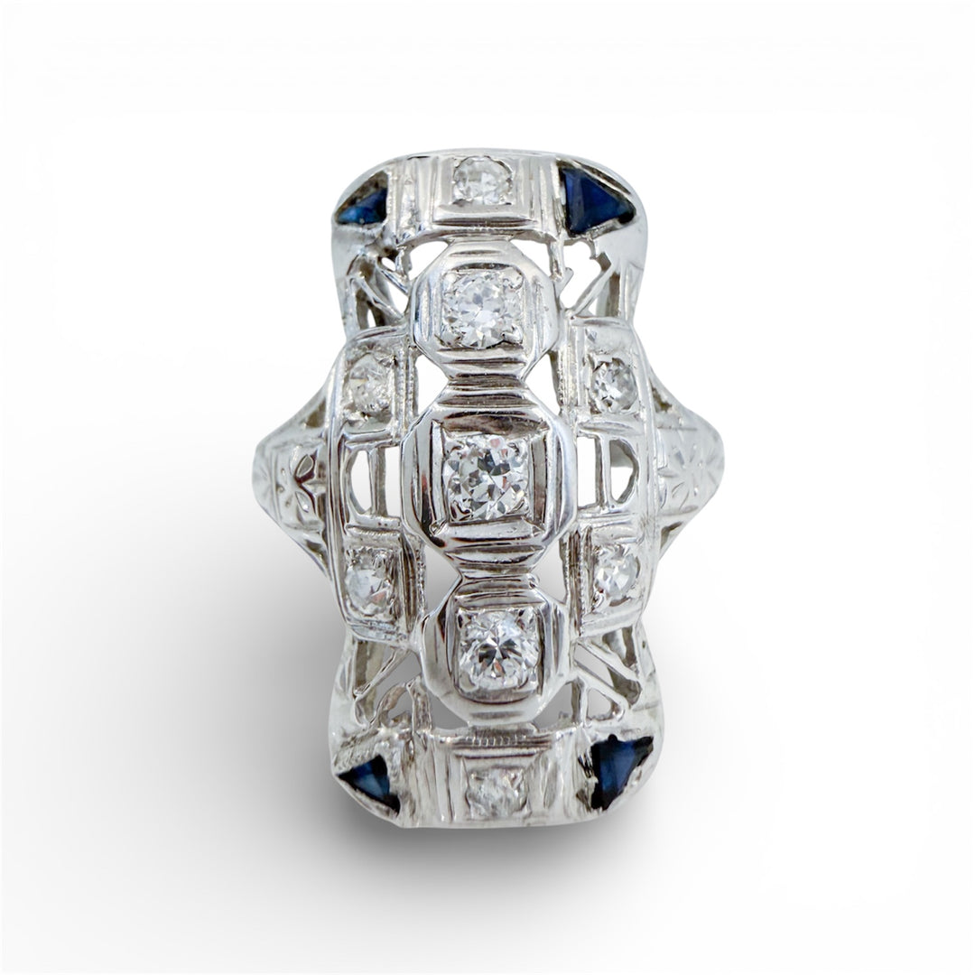 14k White Gold Antique Diamonds Estate Ring