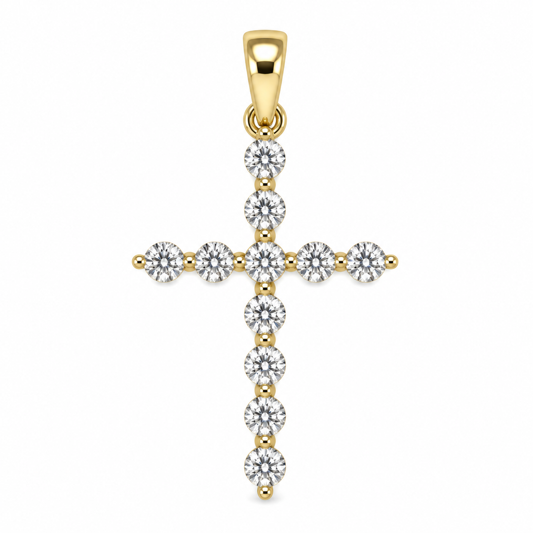 14k Yellow Single Prong Diamond Cross Pendant
