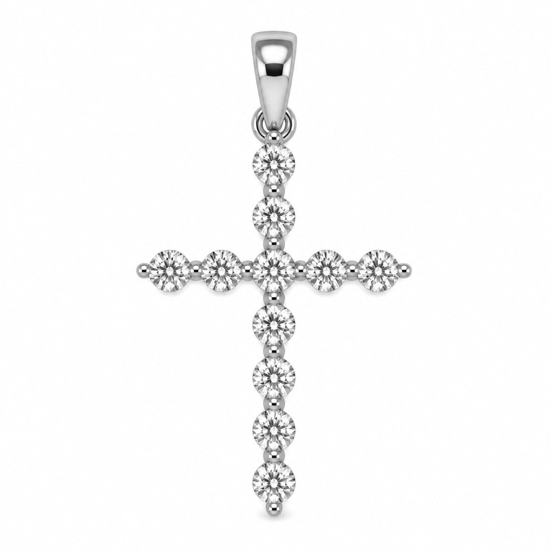 14k White Single Prong Diamond Cross Pendant
