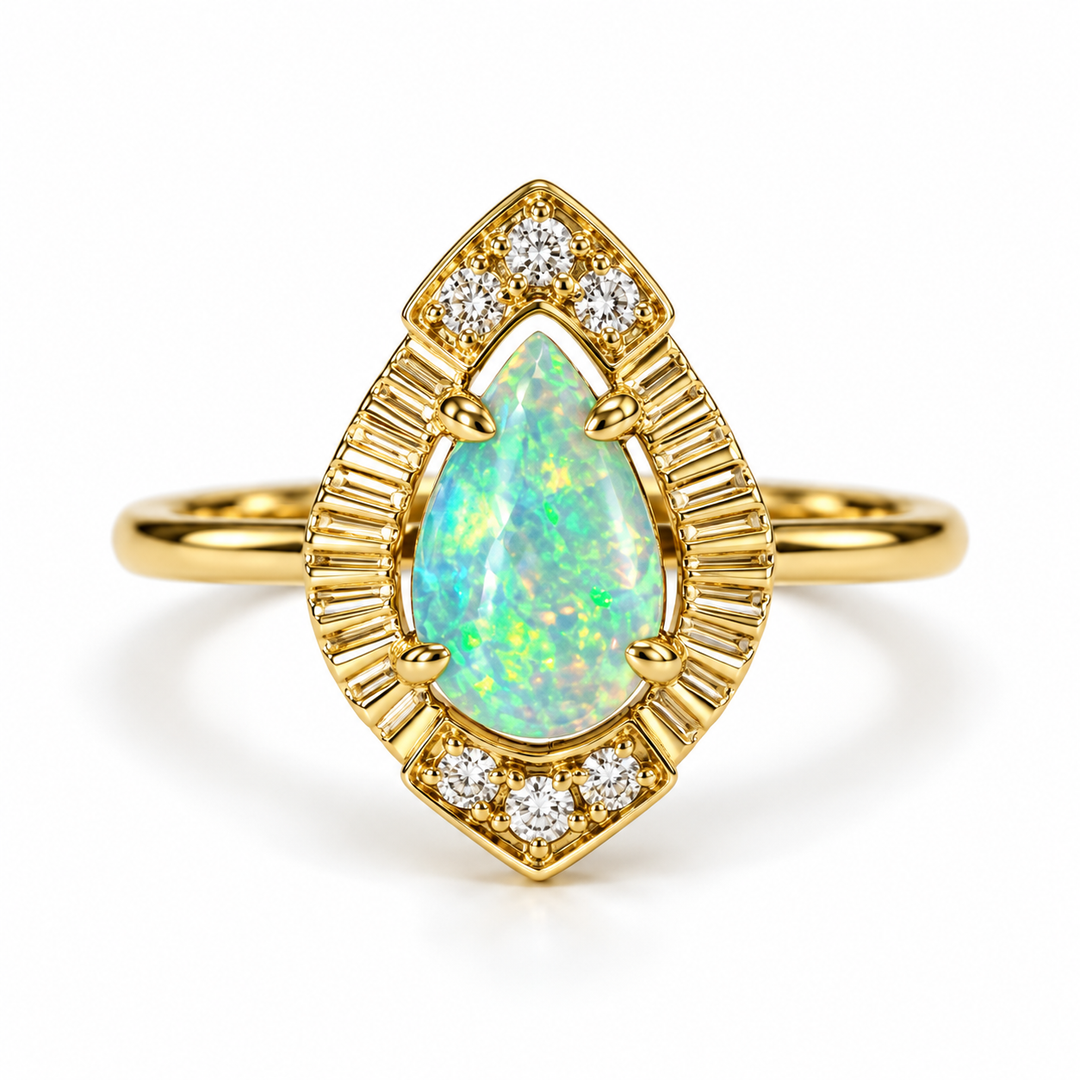 14k Yellow Opal Gemstone Ring