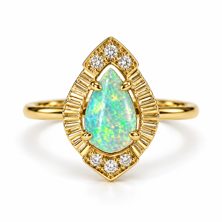 14k Yellow Opal Gemstone Ring