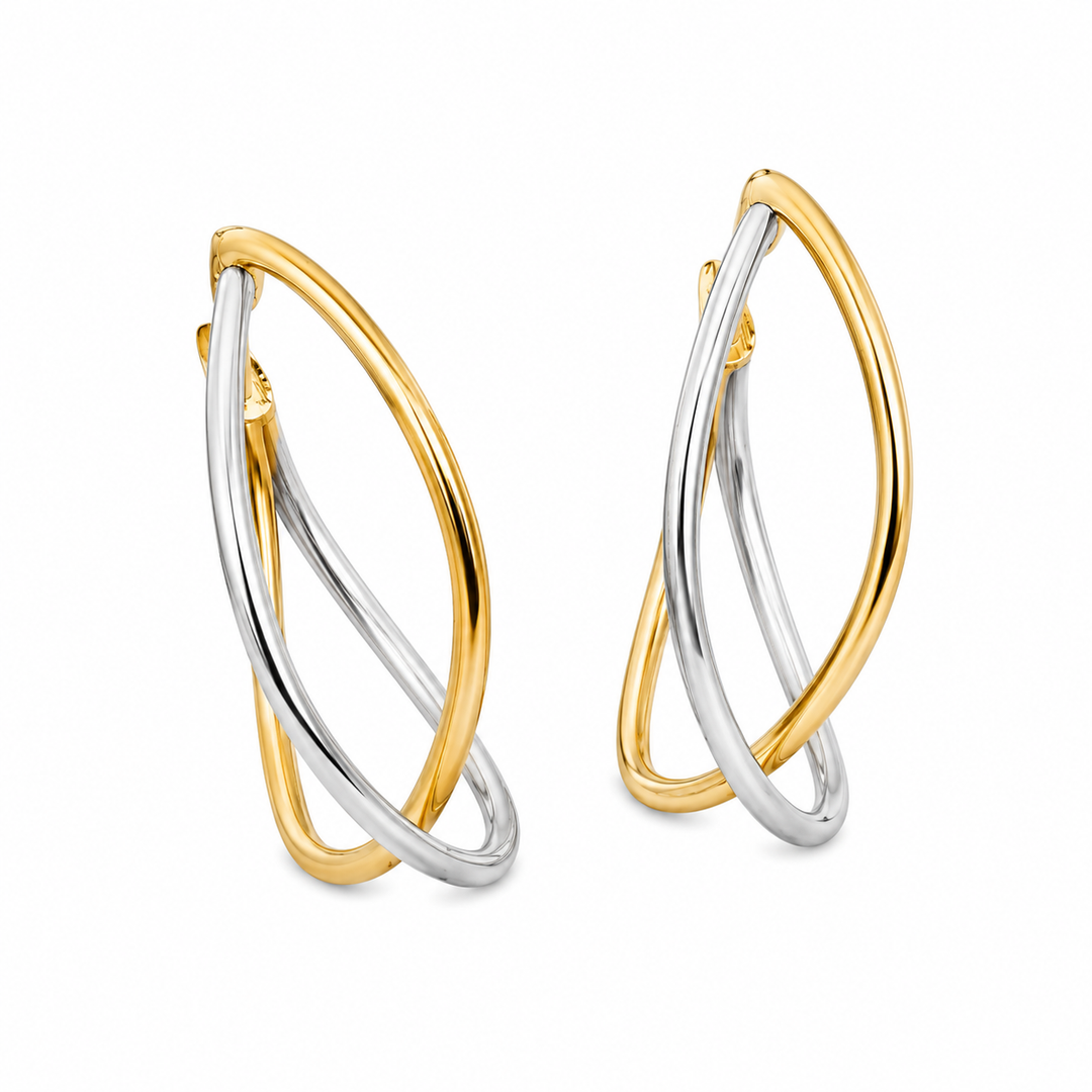 14k Two Tone Medium Hoop Earrings
