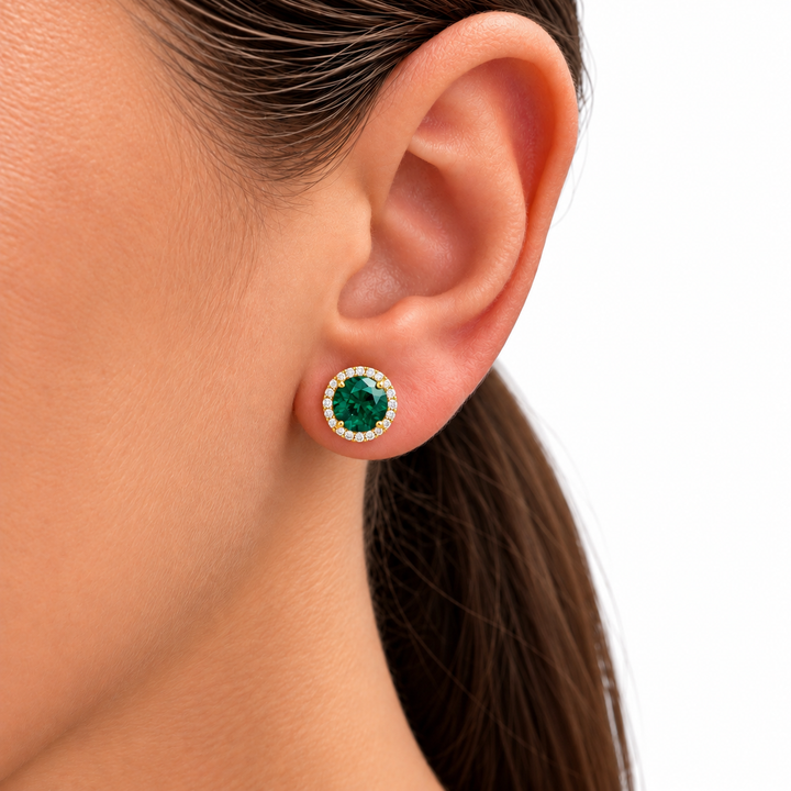14k Stud Created Emerald Earrings