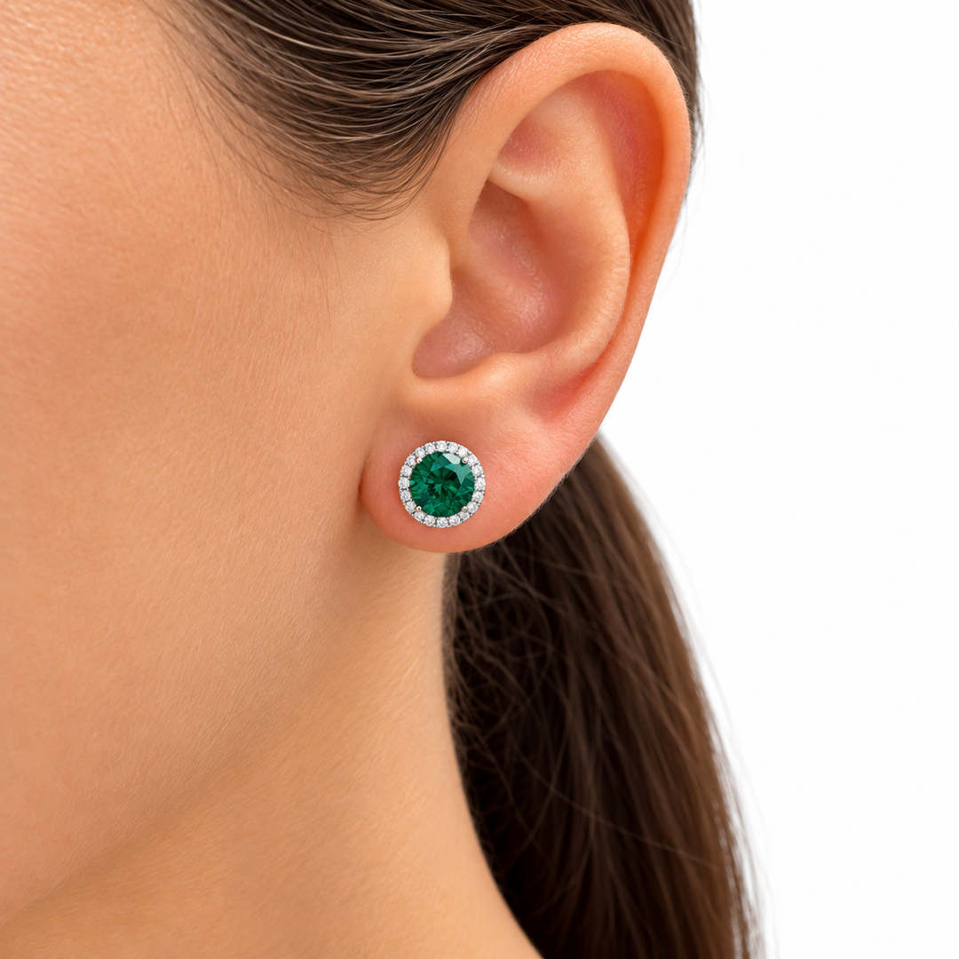 14k Yellow Gold Created Emerald Earrings