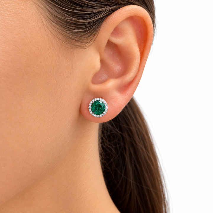 14k Yellow Gold Created Emerald Earrings