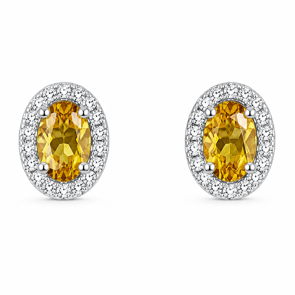 14k Yellow Sapphire &amp; Halo Diamond Earrings