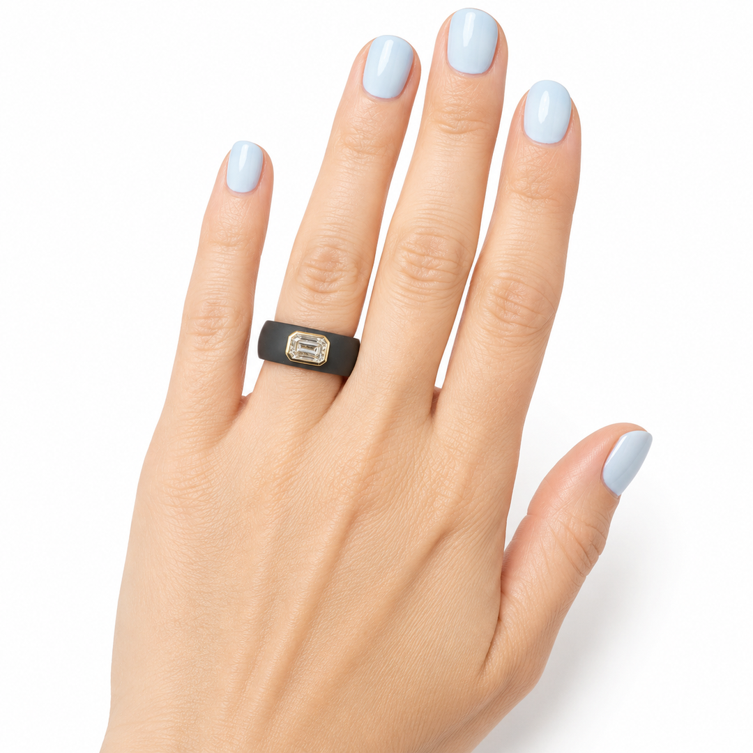 14k Yellow Emerald Cut Lab Diamond Silicone Ring