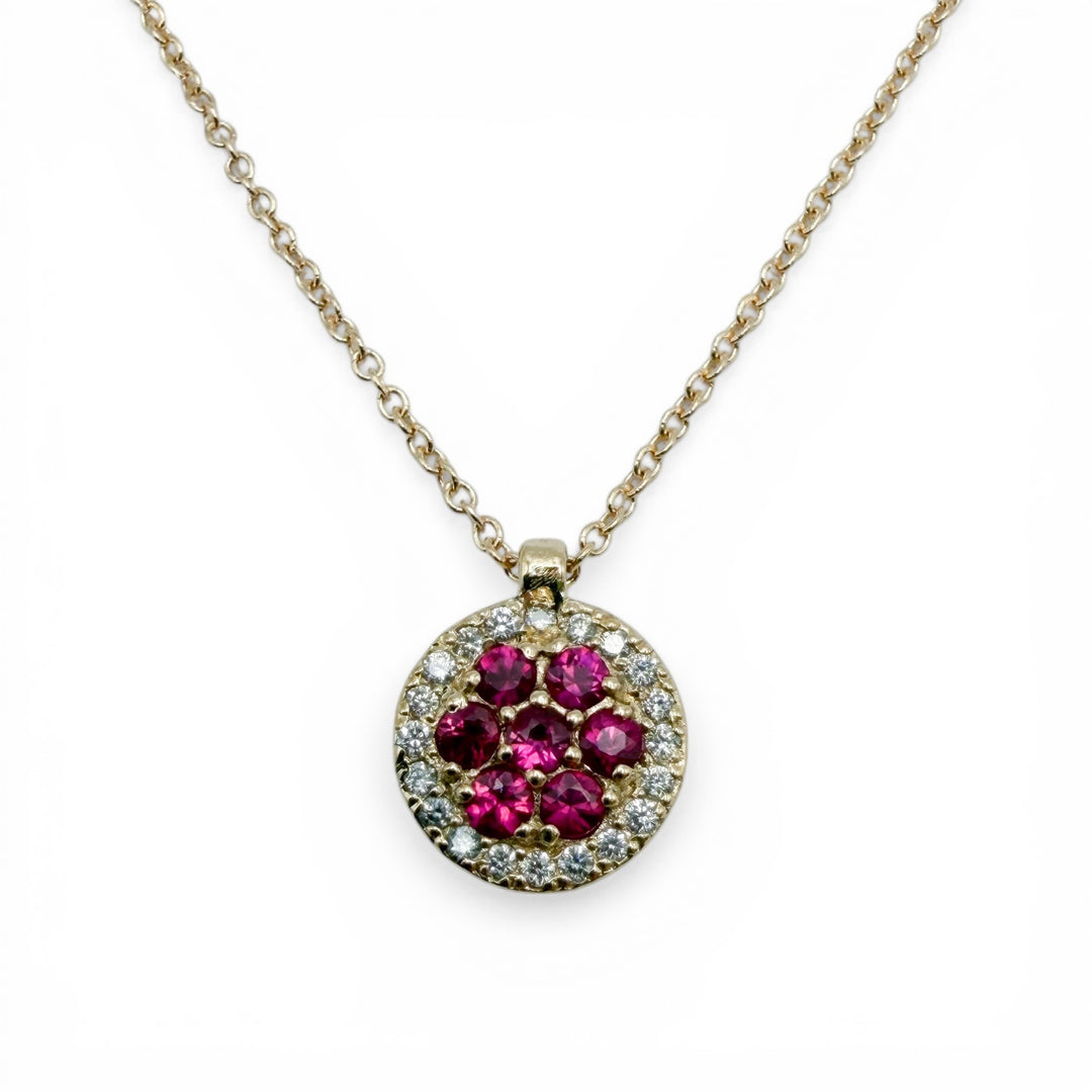 14k Yellow Gold Cluster Diamond Ruby Pendant