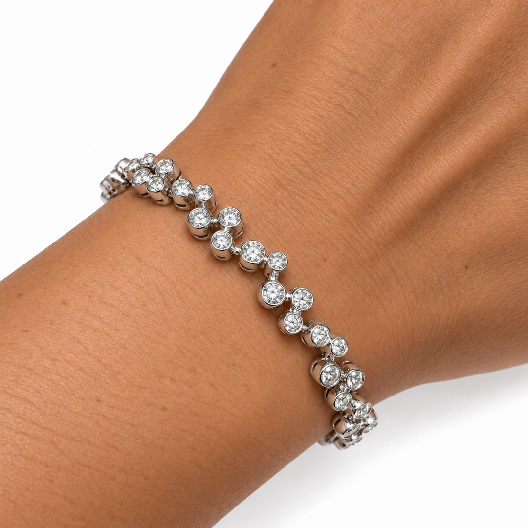 14k White Bezel Set Diamond Estate Bracelet