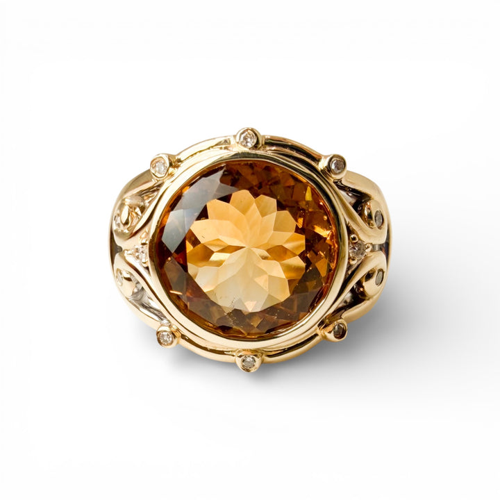 14k Yellow Gold Bezel Citrine Estate Ring
