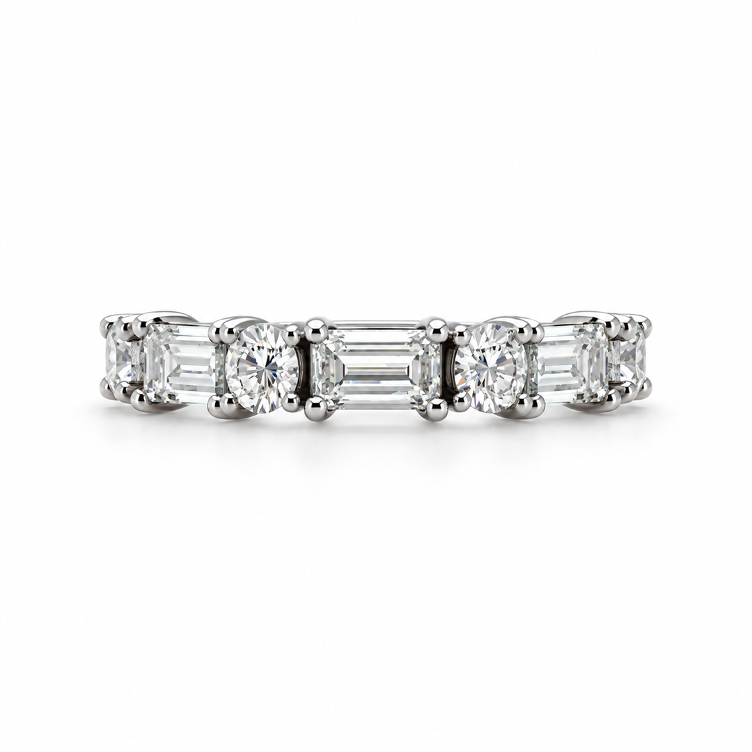 14k White Gold Curved Prong Set 0.79ctw Baguette Diamond Wedding Band