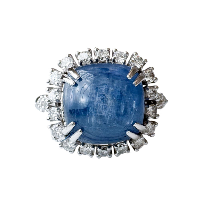 14k White Gold Halo Star Sapphire Estate Ring