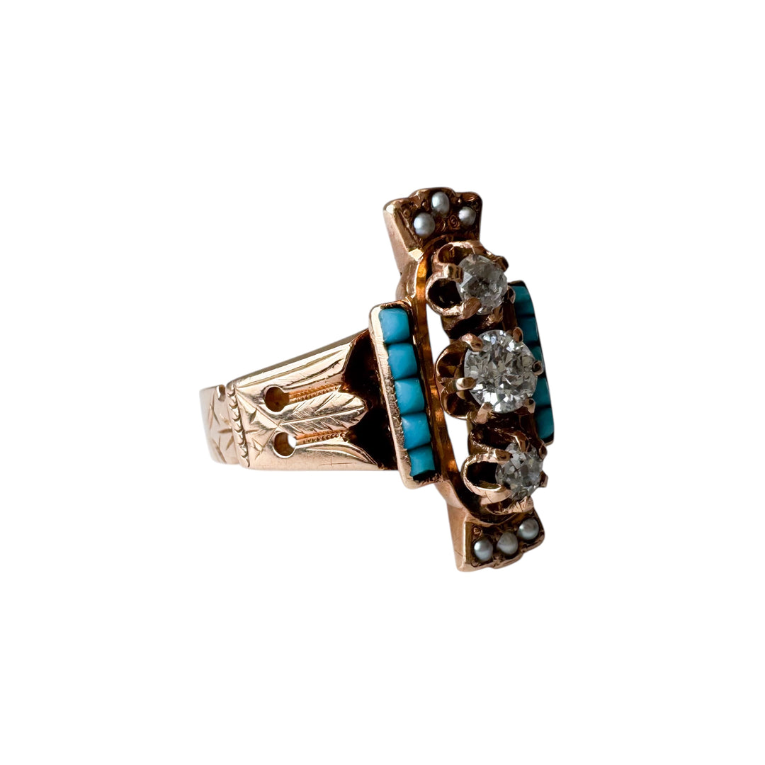 14k Rose Gold Antique Turquoise Ring