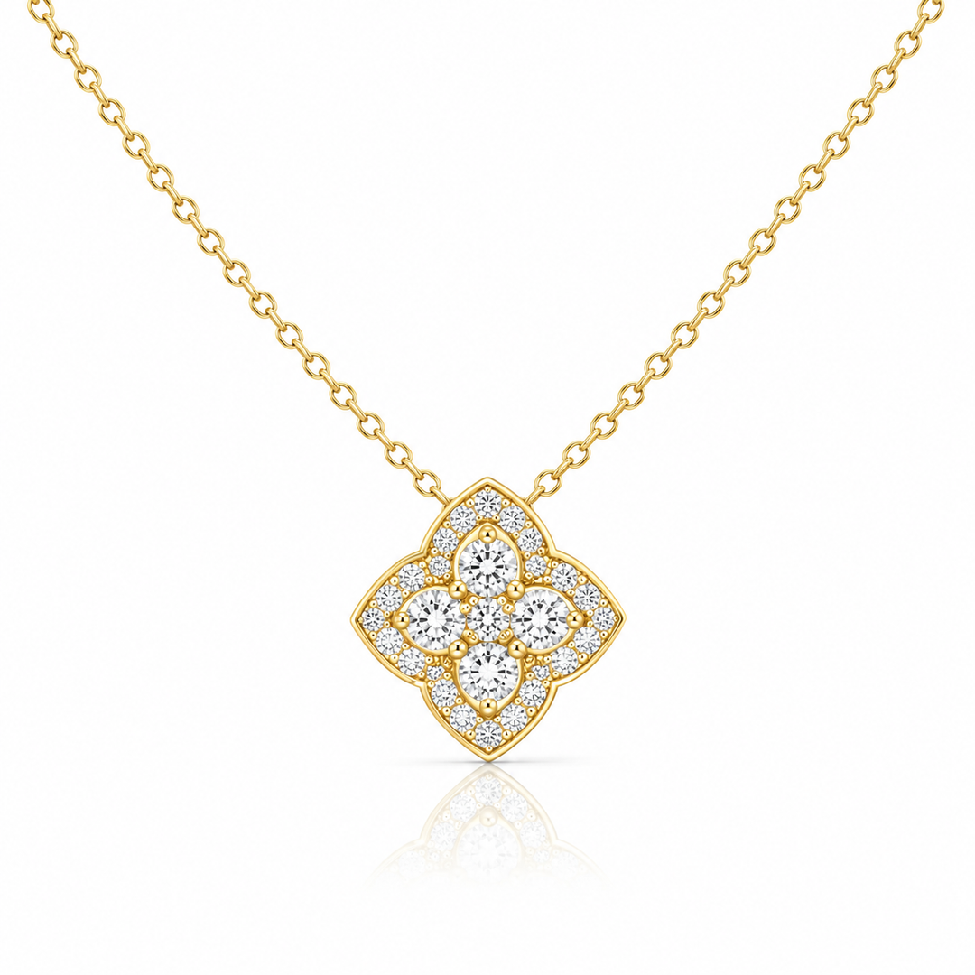 14k Yellow Gold Cluster Diamond Pendant