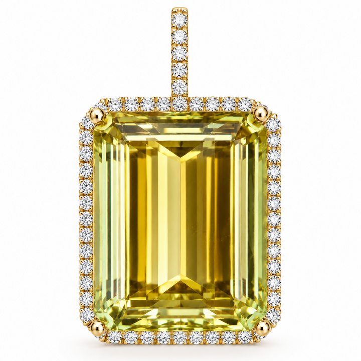 14k Yellow Lemon Quartz Halo Pendant