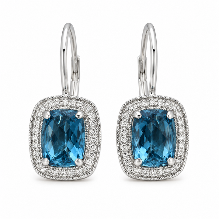 14k White Blue Topaz Estate Earrings