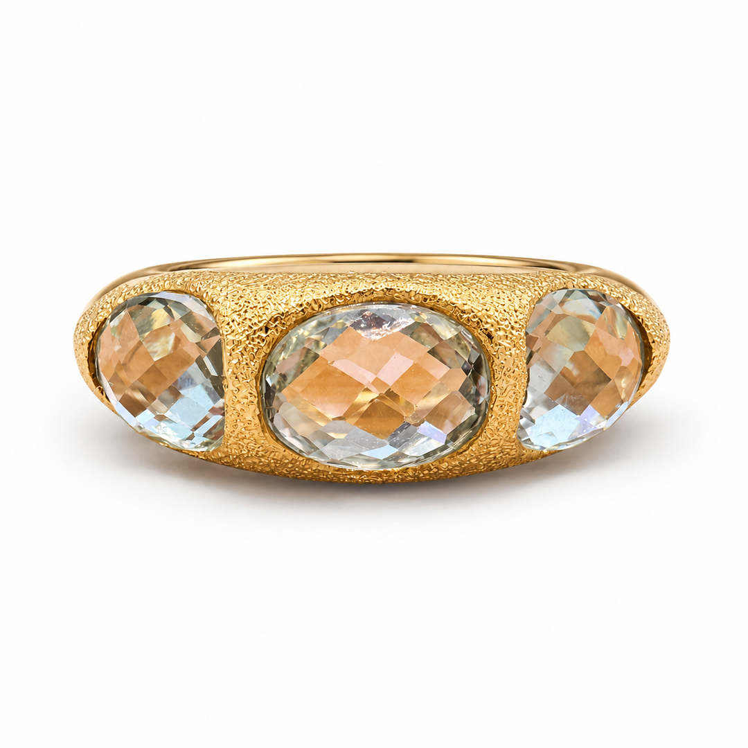 18k Yellow 3 Stone Blue Topaz Estate Ring