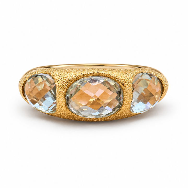 18k Yellow 3 Stone Blue Topaz Estate Ring