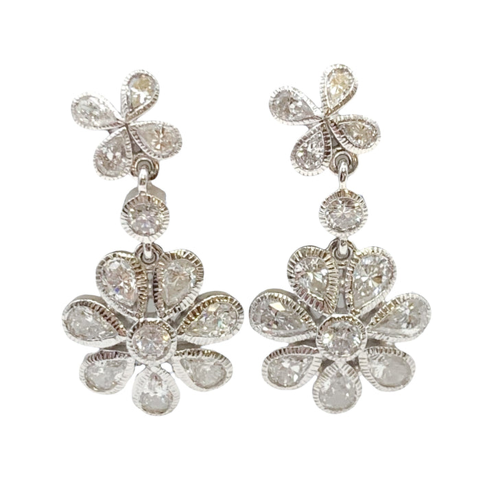 14k White Gold Drop Diamond Estate Earrings