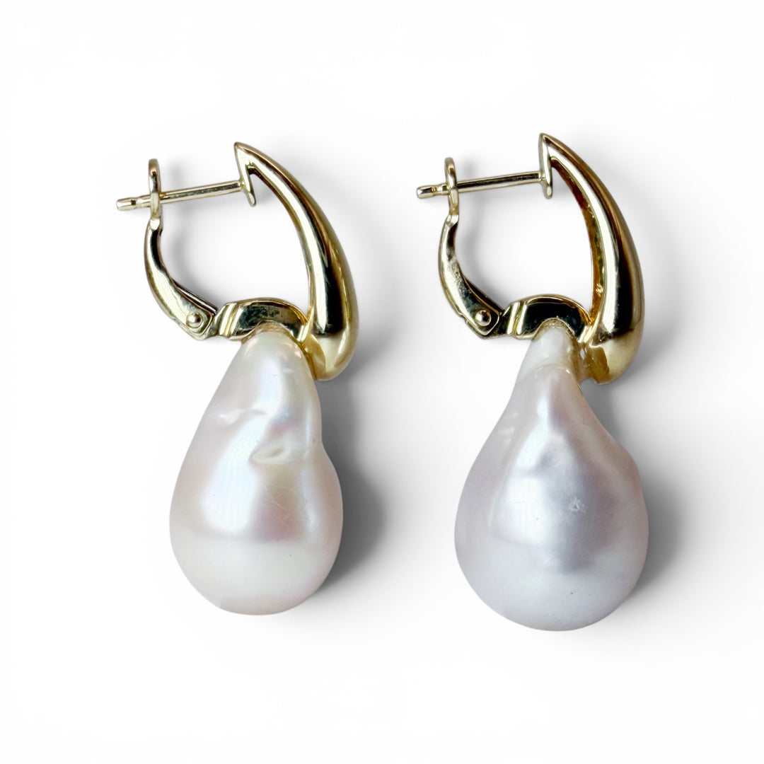 14k Large Drop Pearl Diamond Earrings