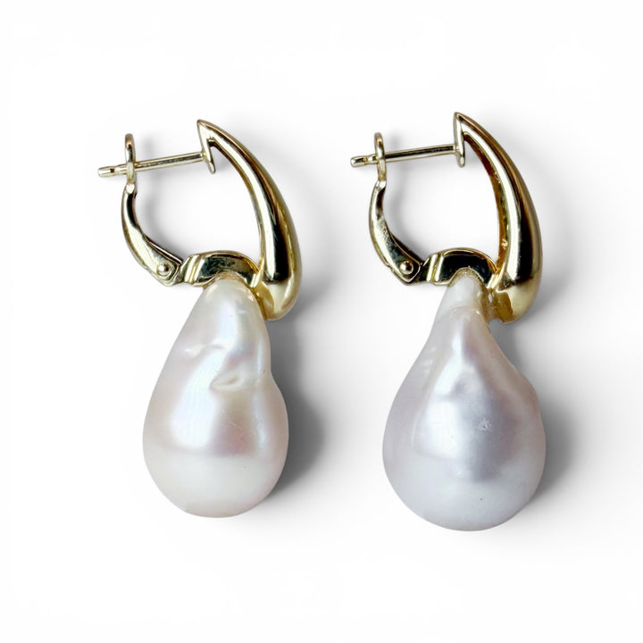 14k Large Drop Pearl Diamond Earrings