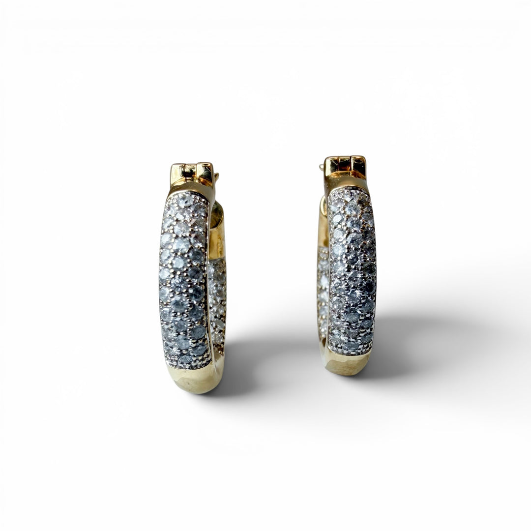 Estate 14k Yellow Gold Diamond Hoop Earrings