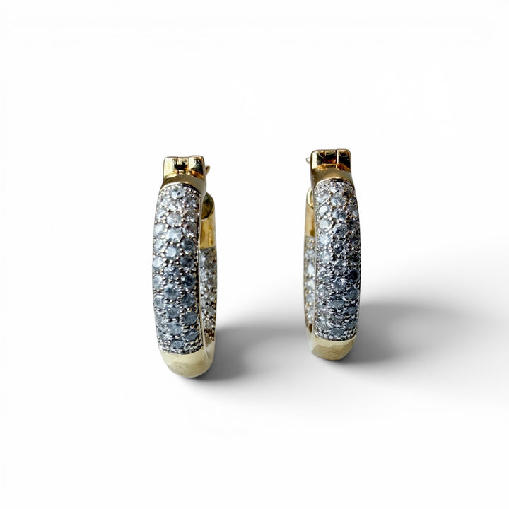 Estate 14k Yellow Gold Diamond Hoop Earrings