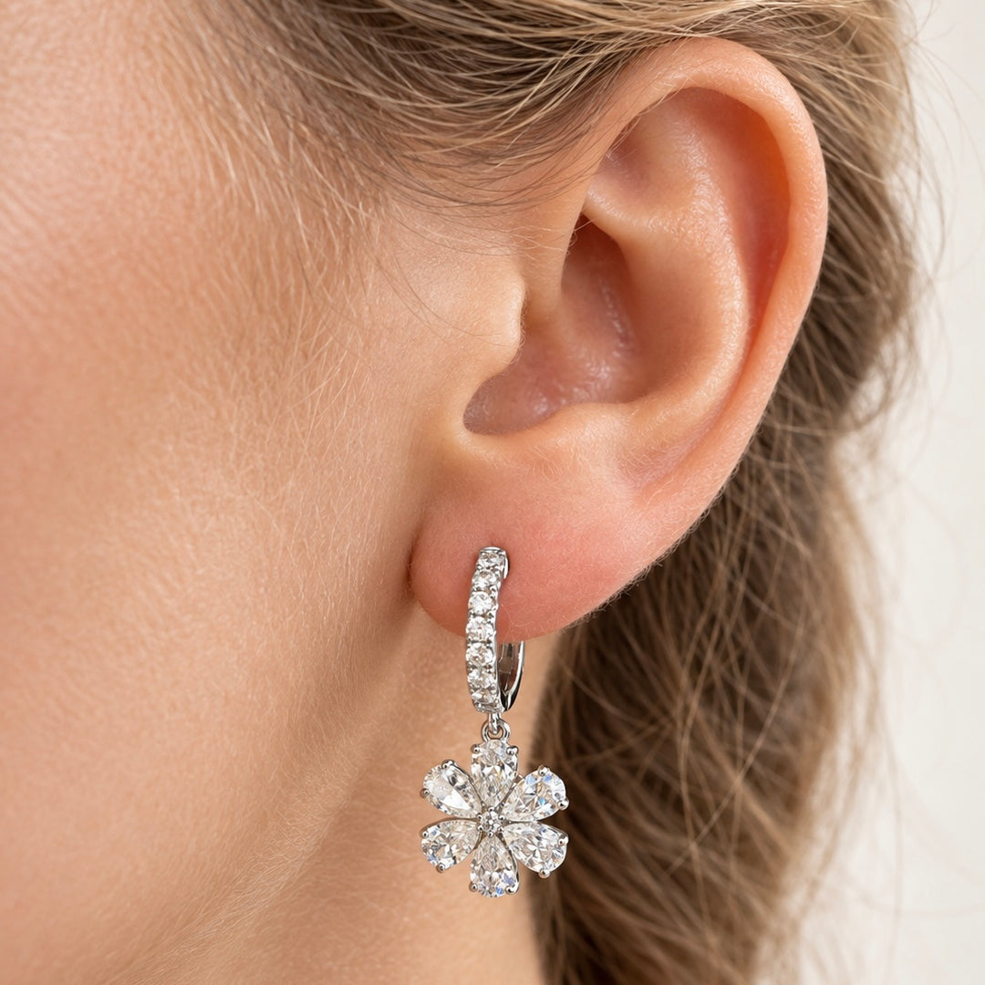 14k White Flower Lab Grown Diamond Earrings 2.57 cttw