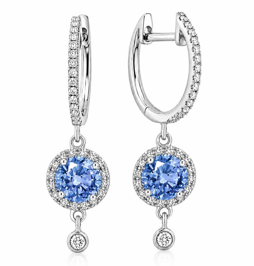 14k Drop Sapphire Diamond Earrings