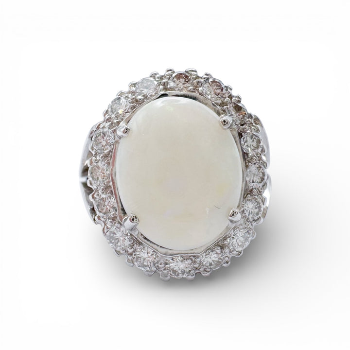 14k White Gold Opal Diamond Estate Ring