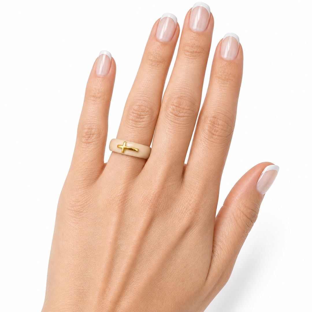14k Yellow Cross Silicone Ring