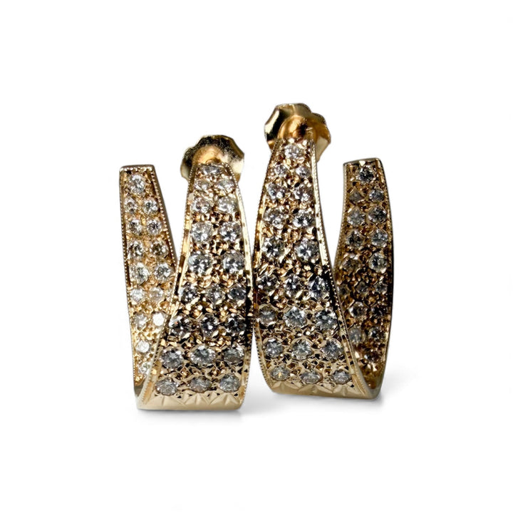 14k Yellow Gold Diamond Estate Hoop Earrings