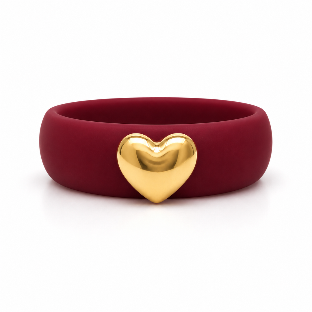 14k Yellow Heart Puff Silicone Ring
