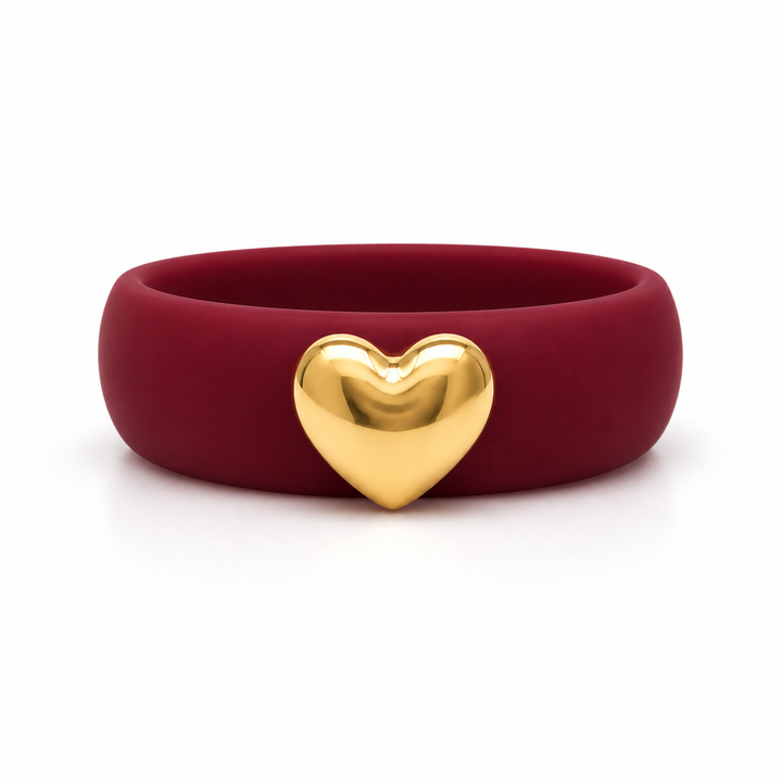 14k Yellow Heart Puff Silicone Ring