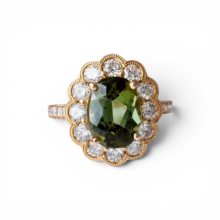 14k Yellow Gold Tourmaline Halo Ring